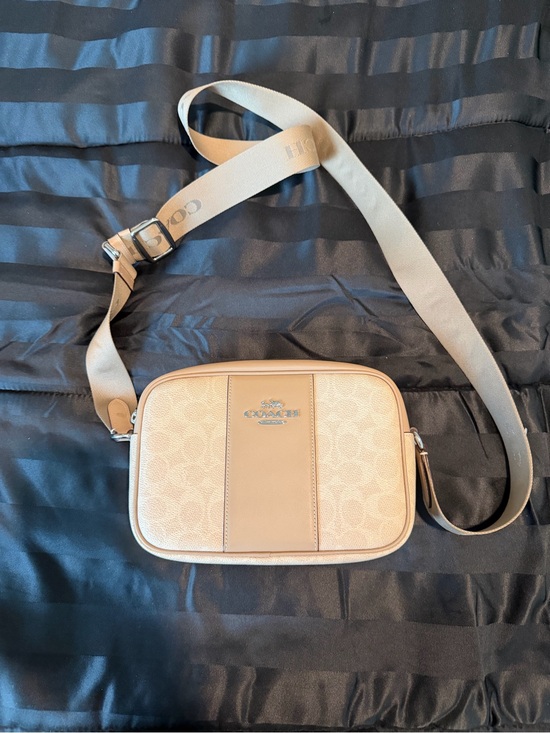 Coach Handbags - Coach Beige Signature Canvas Crossbody Camera Bag with Canvas Strap
